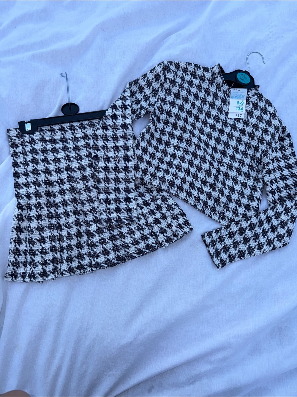 Cropped Houndstooth Blouse & Skirt - Black & White